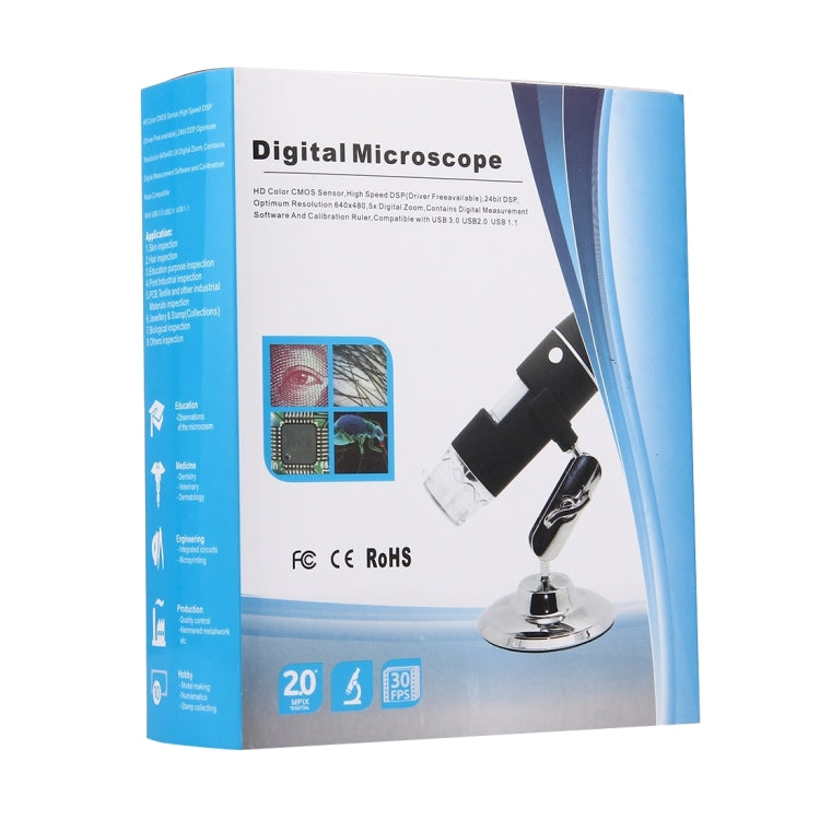 Microscopio digitale USB con sensore di immagine da 0,3 MP e lente d'ingrandimento 1000X con 8 LED e supporto professionale, 1000X