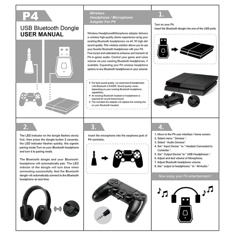 Ricevitore e trasmettitori adattatore Bluetooth USB 4.0 per Sony PlayStation PS4, For PS4