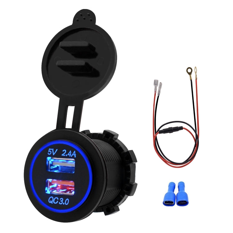 Adattatore per presa di corrente per caricabatterie USB a doppia porta QC3.0 universale per auto 5V 2.4A IP66 con cavo da 60 cm, 2.4A + 60cm Cable(Blue Light), 2.4A + 60cm Cable (Green Light), 2.4A + 60cm Cable (Orange Light)