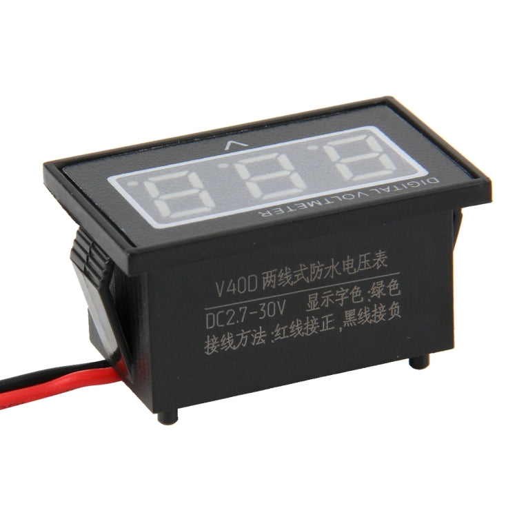 V40D Mini Waterproof IPX4 Digital Voltage Meter with 2-Wire Red Light Display, Measuring Voltage: DC 2.5-30V, DT0002G, DT0002L, DT0002R