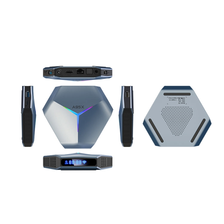 A95X F4 8K UHD Smart TV BOX Lettore multimediale Android 10.0 con telecomando, Amlogic S905X4 Quad Core Cortex-A55 fino a 2,0 GHz, RAM: 4 GB, ROM: 32 GB, WiFi 2,4 GHz/5 GHz, Bluetooth, presa EU (blu metallizzato), 4GB+32GB