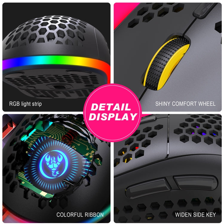 Mouse da gioco wireless a tre modalità leggero RGB HXSJ T90