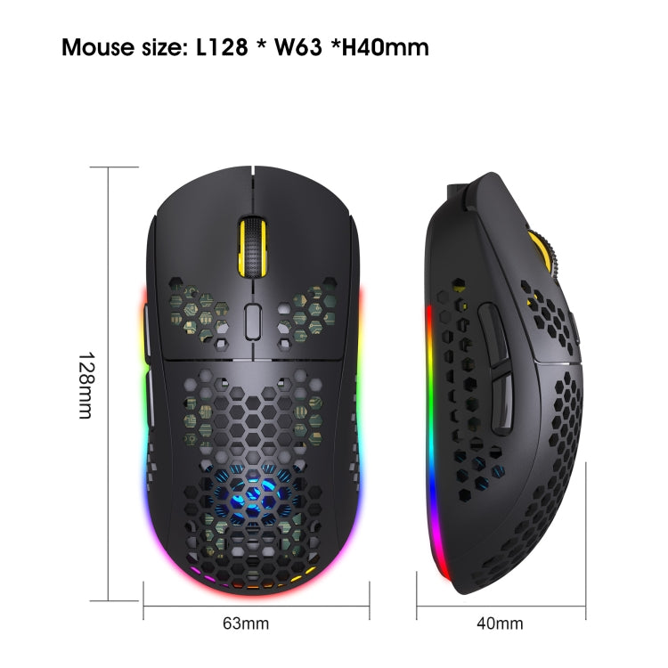 Mouse da gioco wireless a tre modalità leggero RGB HXSJ T90
