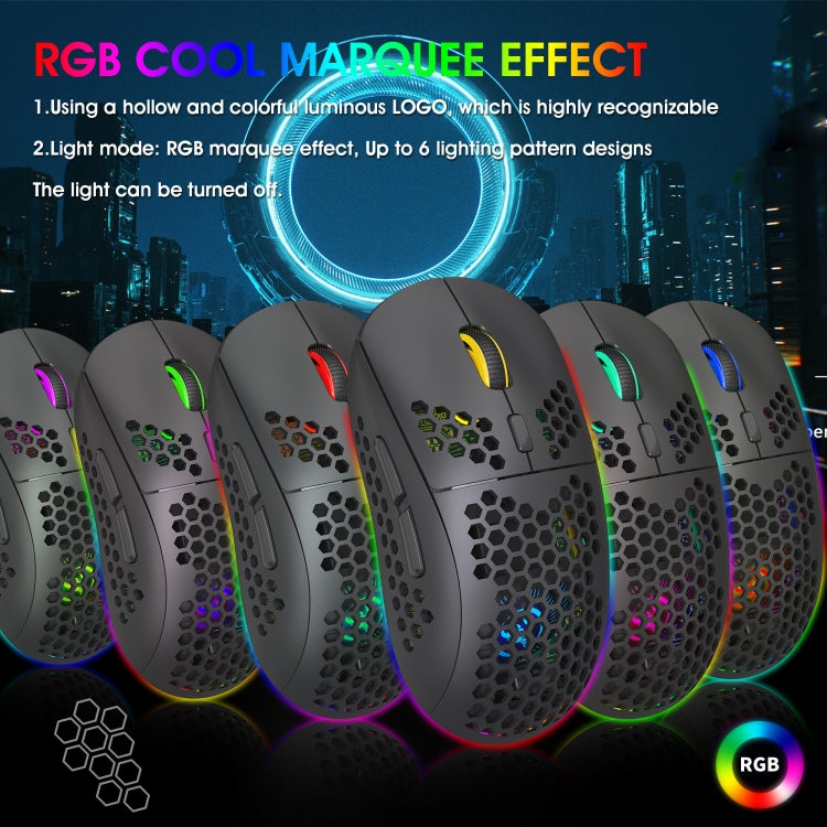 Mouse da gioco wireless a tre modalità leggero RGB HXSJ T90