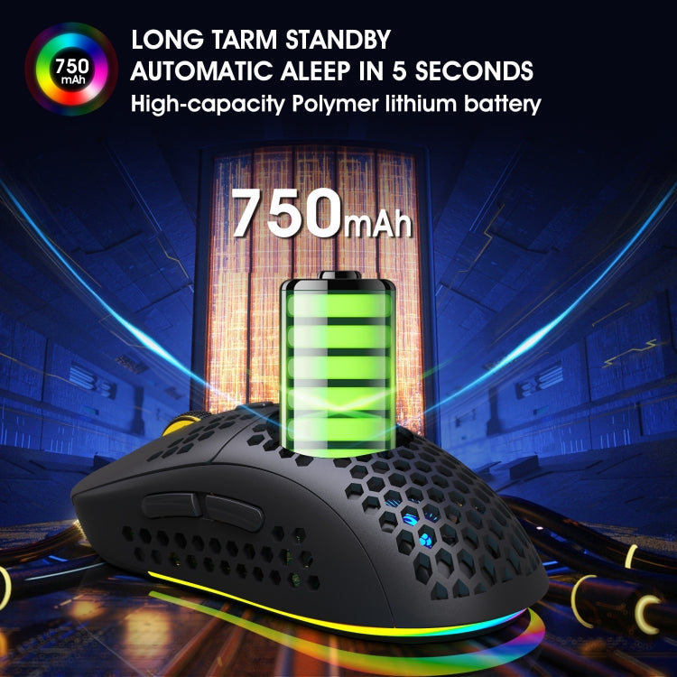 Mouse da gioco wireless a tre modalità leggero RGB HXSJ T90