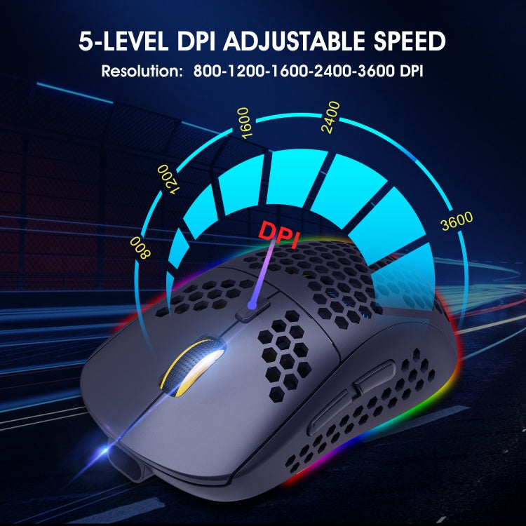 Mouse da gioco wireless a tre modalità leggero RGB HXSJ T90
