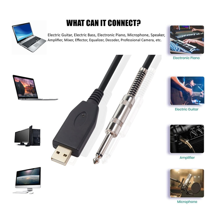 US48S Cavo di registrazione per chitarra elettrica da USB a 6,35 mm, 2m, 3m