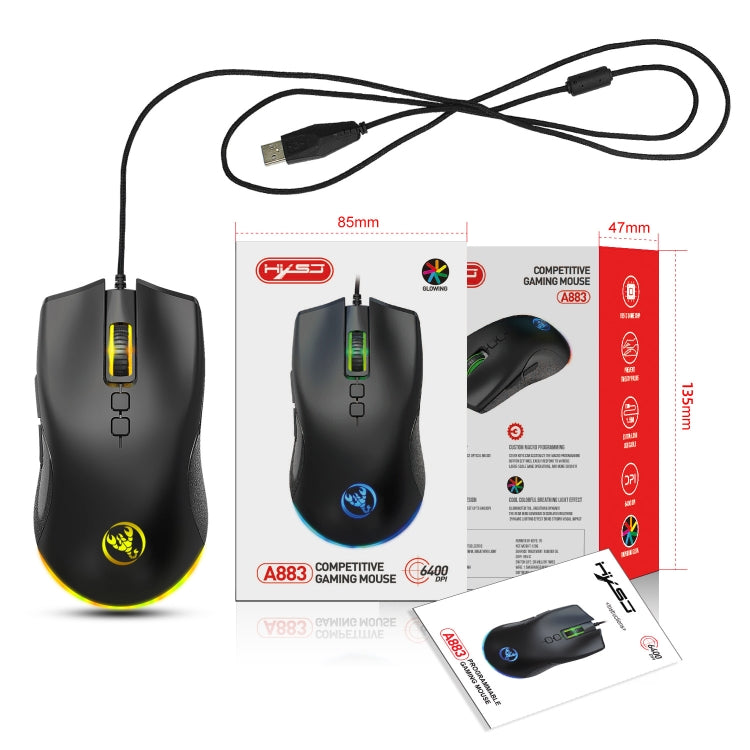 Mouse da gioco meccanico leggero HXSJ A883 a 7 tasti 6400 DPI RGB