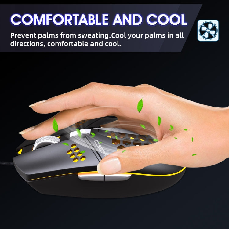 HXSJ J400 Mouse cablato da gioco con ventola di raffreddamento a 6 tasti 8000 DPI RGB, J400