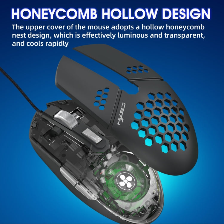 HXSJ J400 Mouse cablato da gioco con ventola di raffreddamento a 6 tasti 8000 DPI RGB, J400