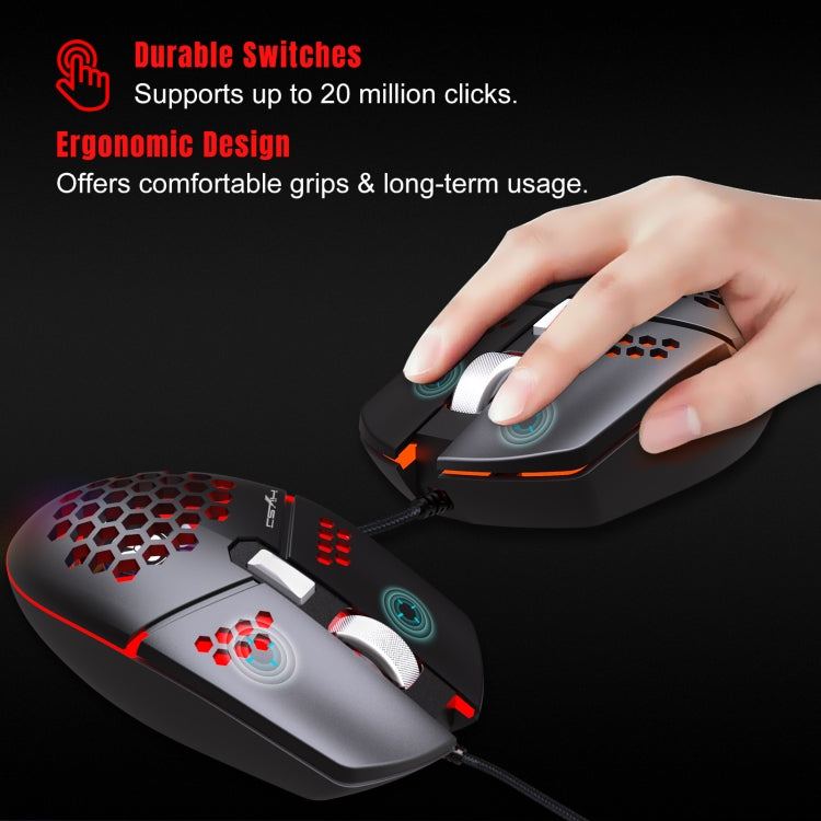 HXSJ J400 Mouse cablato da gioco con ventola di raffreddamento a 6 tasti 8000 DPI RGB, J400
