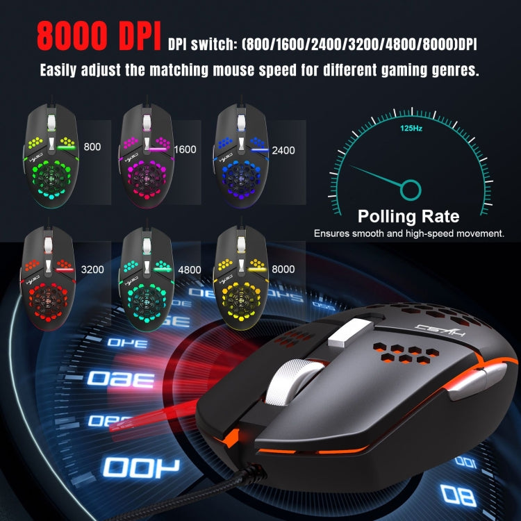 HXSJ J400 Mouse cablato da gioco con ventola di raffreddamento a 6 tasti 8000 DPI RGB, J400