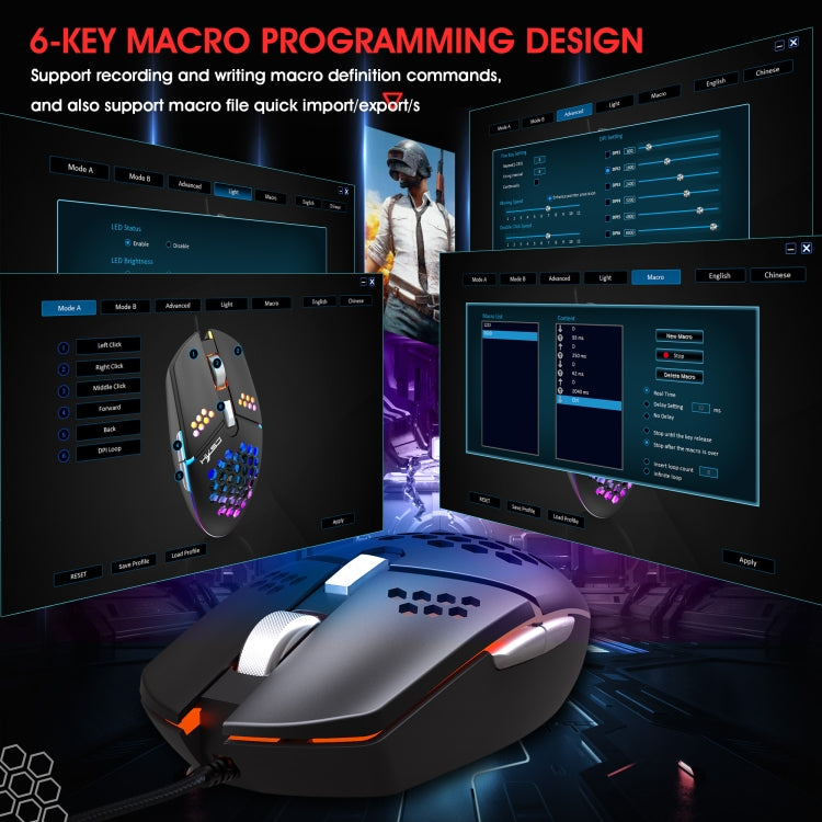 HXSJ J400 Mouse cablato da gioco con ventola di raffreddamento a 6 tasti 8000 DPI RGB, J400