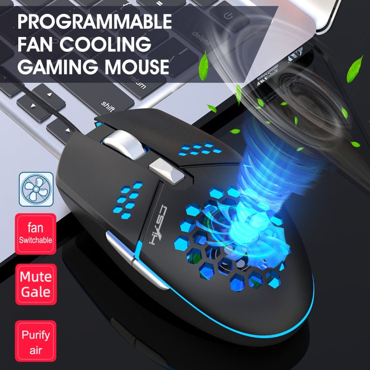 HXSJ J400 Mouse cablato da gioco con ventola di raffreddamento a 6 tasti 8000 DPI RGB, J400