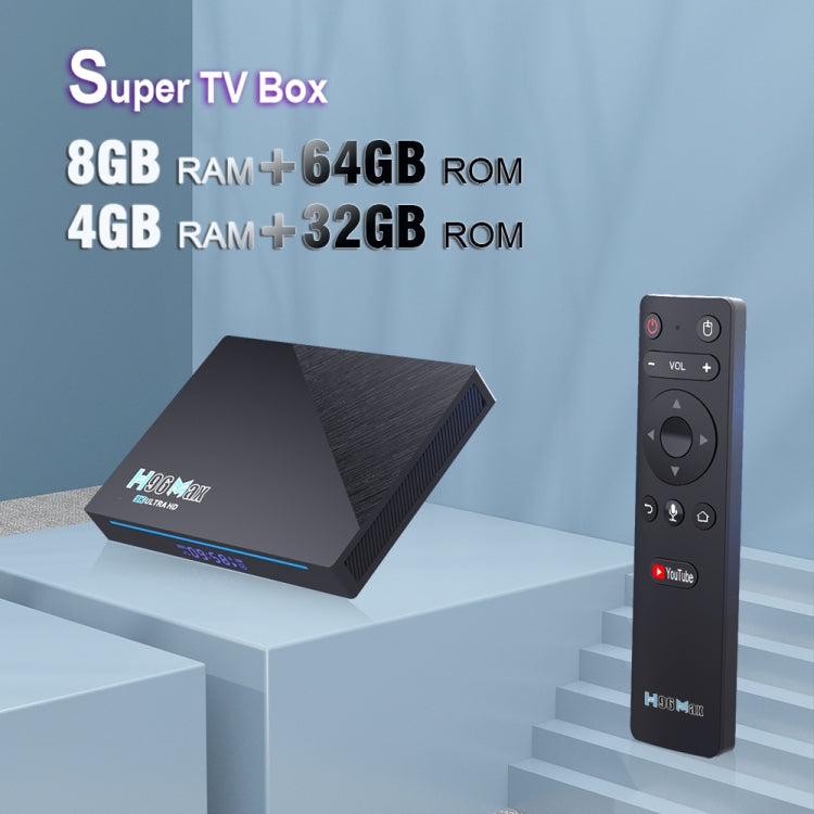 H96 Max 8K Smart TV BOX Lettore multimediale Android 11.0 con telecomando, Quad Core RK3566, RAM: 4 GB, ROM: 32 GB, doppia frequenza 2,4 GHz WiFi / 5G, 4GB+32GB, US Plug, 4GB+32GB, EU Plug, 4GB+32GB, UK Plug, 4GB+32GB, AU Plug