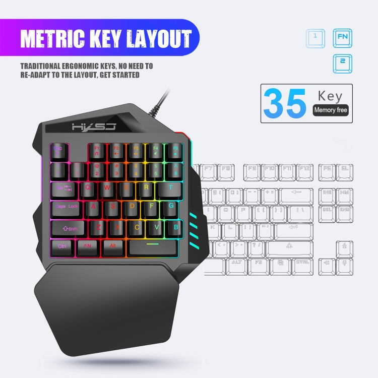 Convertitore tastiera e mouse HXSJ P6+V100+A867 + tastiera con una sola mano + set mouse da gioco RGB, P6+V100+A867