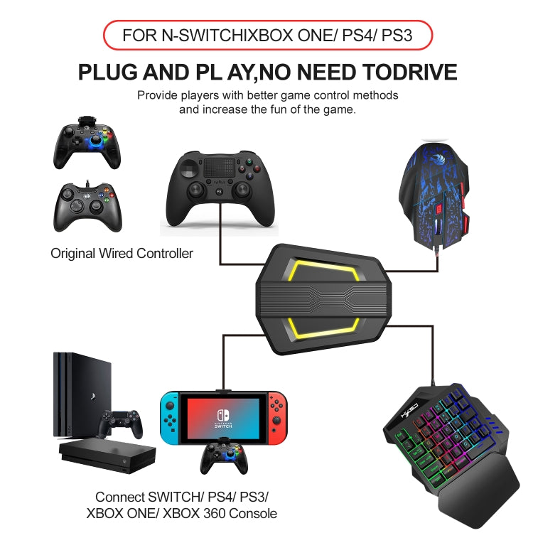 Convertitore tastiera e mouse HXSJ P6+V100+H300 + tastiera con una sola mano + set mouse da gioco, P6+V100+H300