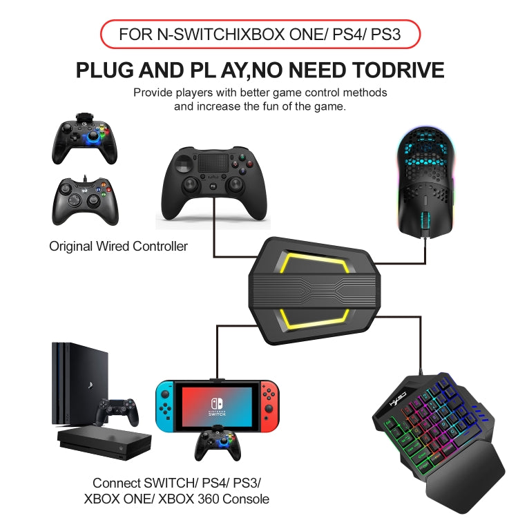 Convertitore tastiera e mouse HXSJ P6+V100+J900 + tastiera con una sola mano + set mouse da gioco, P6+V100+J900