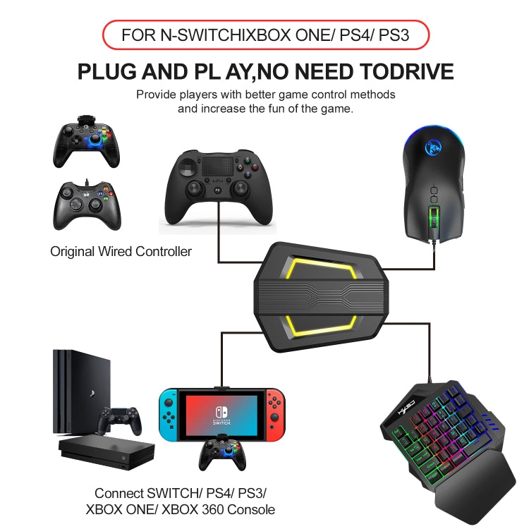 Convertitore tastiera e mouse HXSJ P6+V100+A883 + tastiera con una sola mano + set mouse da gioco, P6+V100+A883