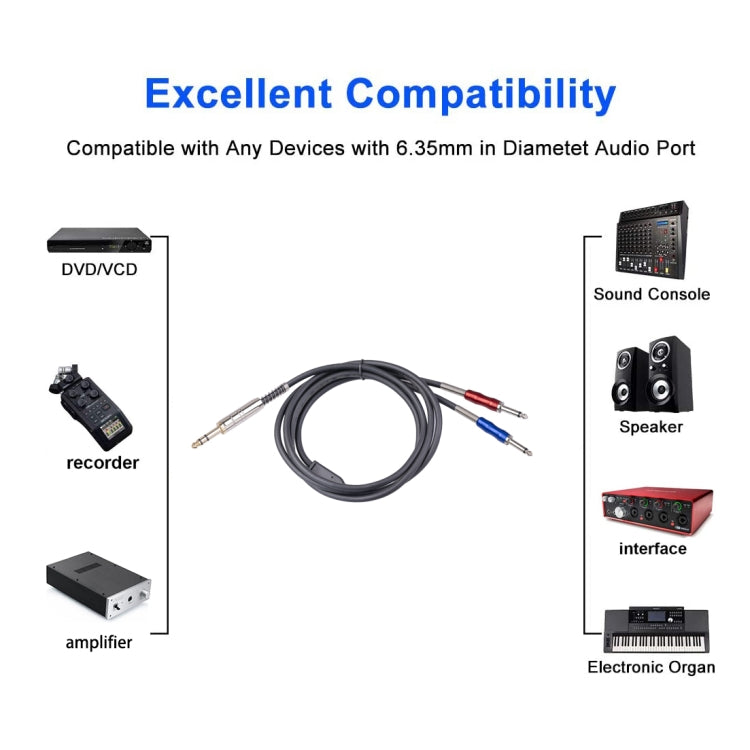 Cavo audio stereo da 6,35 mm maschio a doppio mono da 6,35 mm, 1.8m, 3m, 5m