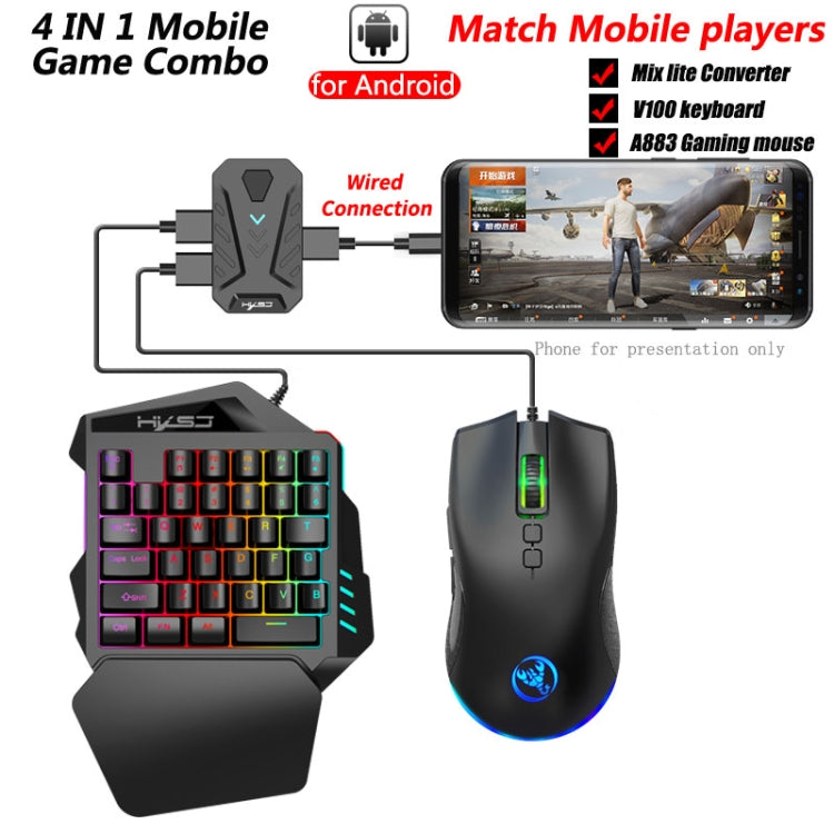 Convertitore mouse tastiera HXSJ P8+V100+J900 + tastiera con una sola mano + set mouse da gioco di programmazione, P8+V100+A883