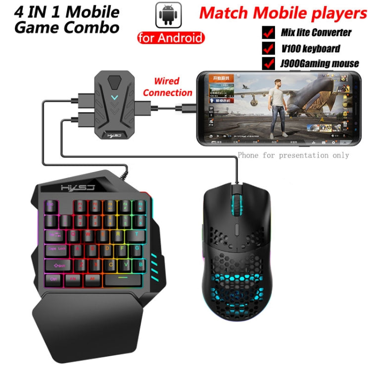 HXSJ V100+A883+P8 Tastiera con una mano + Mouse da gioco di programmazione + Set convertitore mouse tastiera, V100+J900+P8