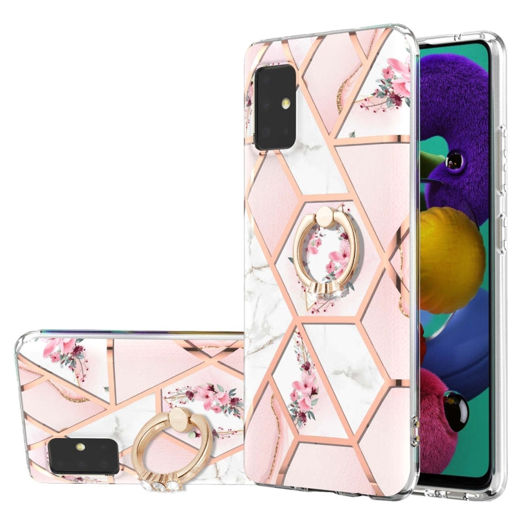 Custodia antiurto in TPU con motivo floreale in marmo con giunzione elettrolitica con supporto per anello di strass, For Samsung Galaxy A51 5G, For Samsung Galaxy A51 4G, For Samsung Galaxy A52 5G / 4G, For Samsung Galaxy A72 5G / 4G