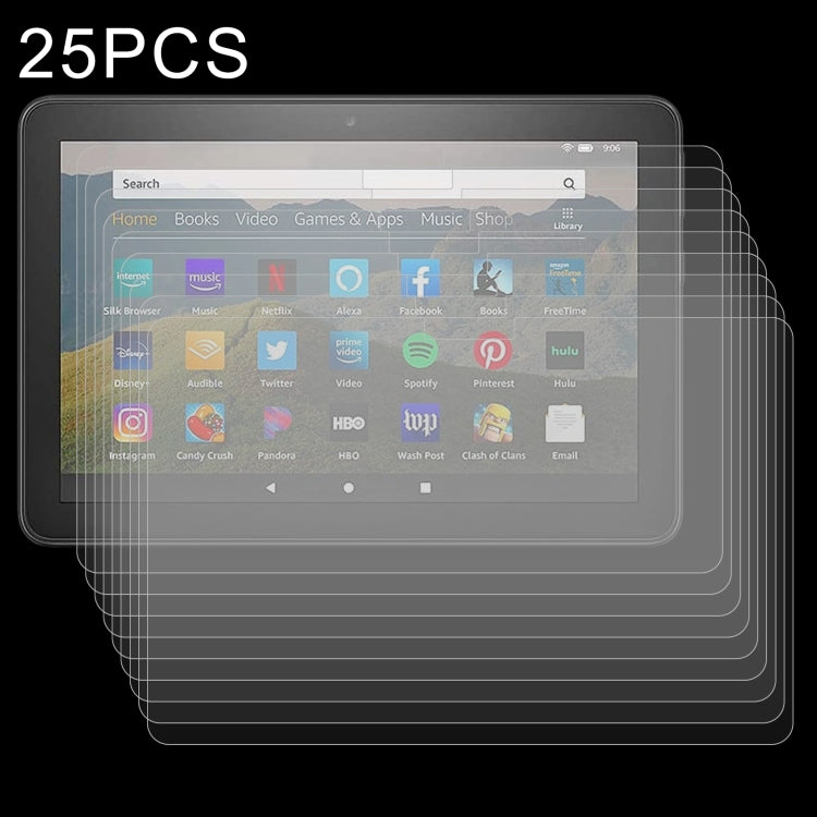 25 PZ 9H 2.5D Pellicola per tablet in vetro temperato antideflagrante, For Amazon Kindle Fire HD 8 2020 / 2022 (25 PCS), For Amazon Kindle Fire HD 10 2019 (25 PCS), For Xiaomi Mi Pad 3 (25 PCS), For Amazon Kindle Fire 7 2019 (25 PCS)