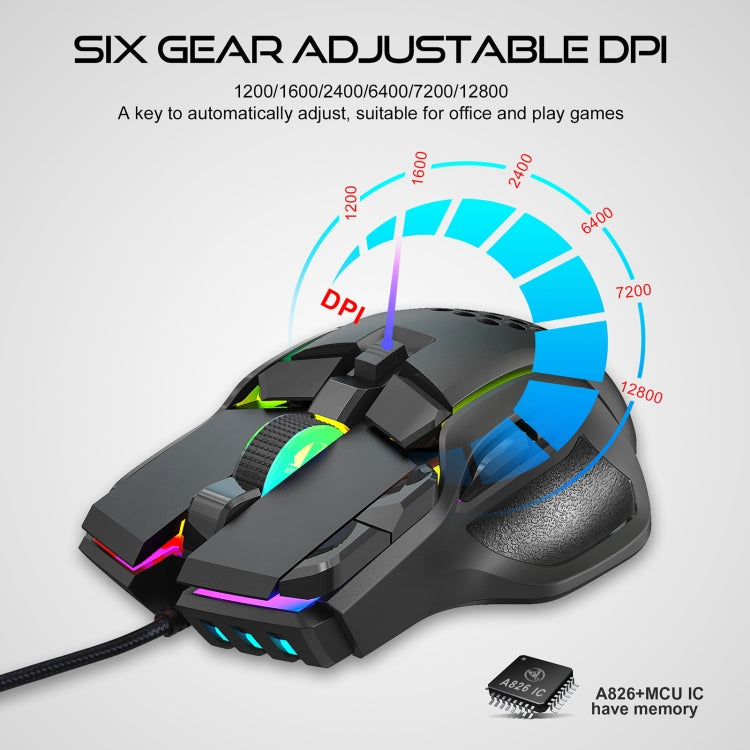 HXSJ S700 USB 12800 dpi regolabile 10 tasti meccanico cablato mouse da gioco