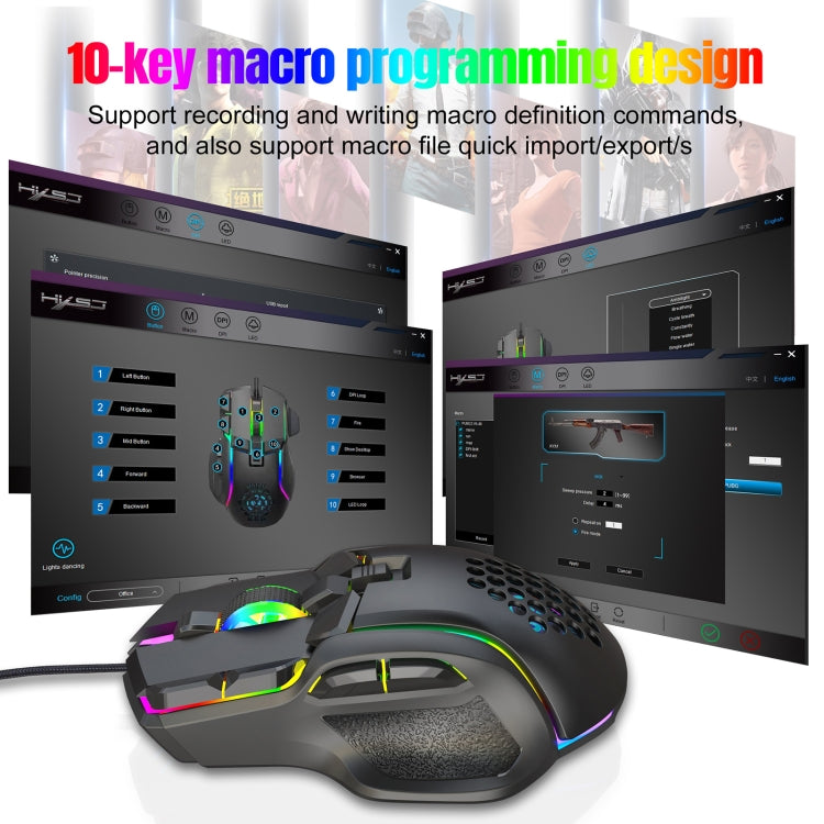 HXSJ S700 USB 12800 dpi regolabile 10 tasti meccanico cablato mouse da gioco