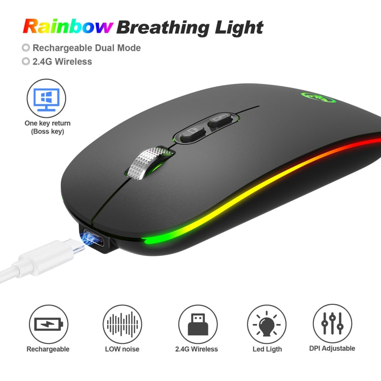 HXSJ M103FG Mouse wireless con luce RGB regolabile da 1600 dpi 2,4 G, 2.4G