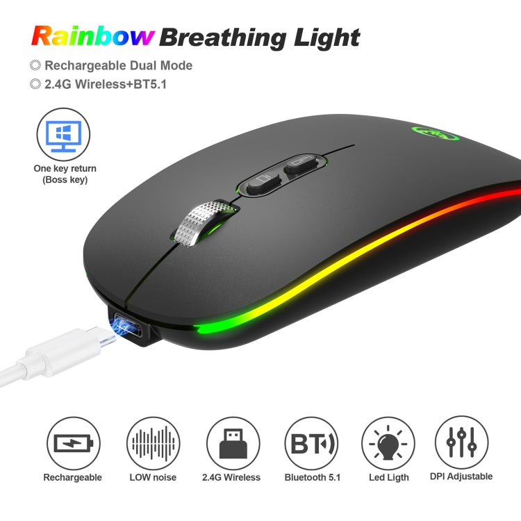 HXSJ M103FG 1600 dpi regolabile 2.4G + Bluetooth RGB Light Mouse wireless, 2.4G + BT5.1