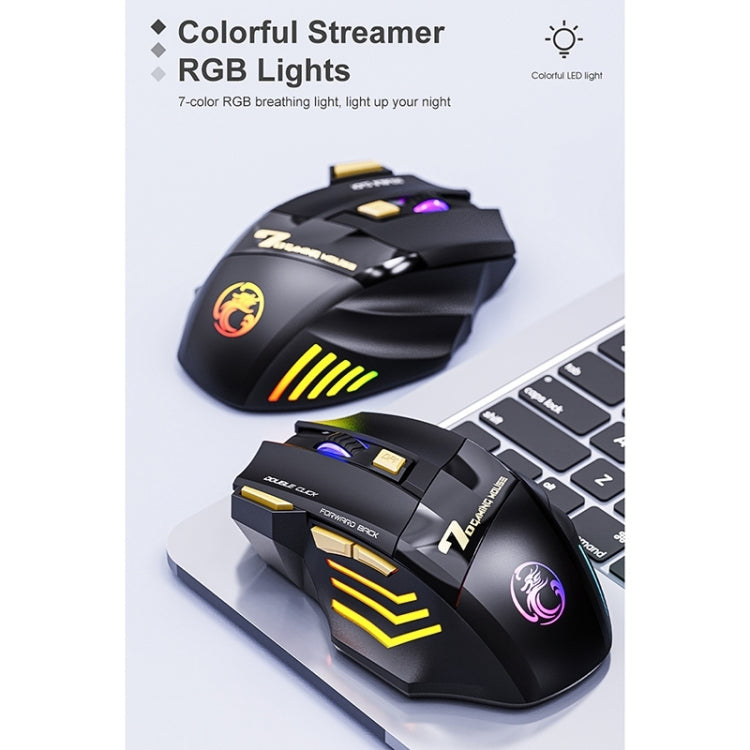 iMICE GW-X7 2.4G + Bluetooth Dual Mode Mouse da gioco wireless ricaricabile silenzioso a 7 pulsanti con luci RGB colorate, GW-X7 2.4G + Bluetooth