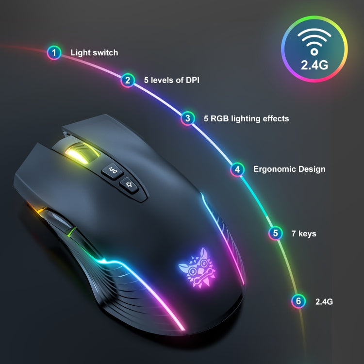 Mouse wireless con illuminazione RGB ONIKUMA CW905 2.4G, CW905 Wireless Mouse(Black), CW905 Wireless Mouse(Pink), CW905 Wireless Mouse (Grey White)