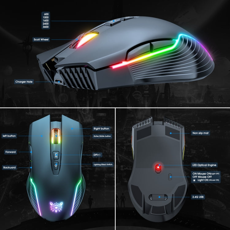 Mouse wireless con illuminazione RGB ONIKUMA CW905 2.4G, CW905 Wireless Mouse(Black), CW905 Wireless Mouse(Pink), CW905 Wireless Mouse (Grey White)