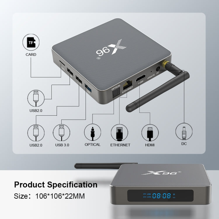 X96 X6 8K Smart TV BOX Lettore multimediale Android 11.0, RK3566 Quad Core ARM Cortex A55, RAM: 8 GB, ROM: 128 GB, 8GB+128GB, EU Plug, 8GB+128GB, US Plug, 8GB+128GB, UK Plug