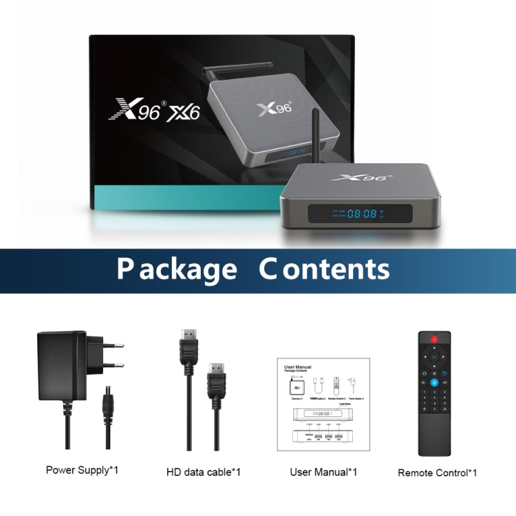 X96 X6 8K Smart TV BOX Lettore multimediale Android 11.0, RK3566 Quad Core ARM Cortex A55, RAM: 8 GB, ROM: 128 GB, 8GB+128GB, EU Plug, 8GB+128GB, US Plug, 8GB+128GB, UK Plug