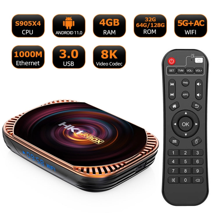 MECOOL HK1RBOX X4 TV Box 4K, CPU Android 11 Amlogic S905X4 con RC, 4GB+32GB, 4GB+64GB, 4GB+128GB
