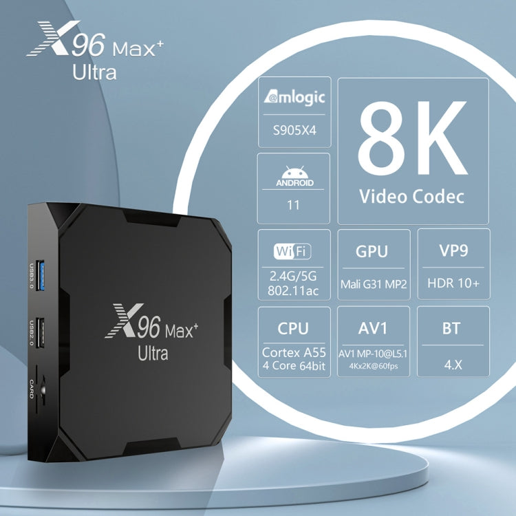 H96 Max+ Ultra 4GB+32GB Amlogic S905X4 8K Smart TV BOX Lettore multimediale Android 11.0, 4GB+32GB, UK Plug, 4GB+32GB, US Plug, 4GB+32GB, EU Plug, 4GB+32GB, AU Plug