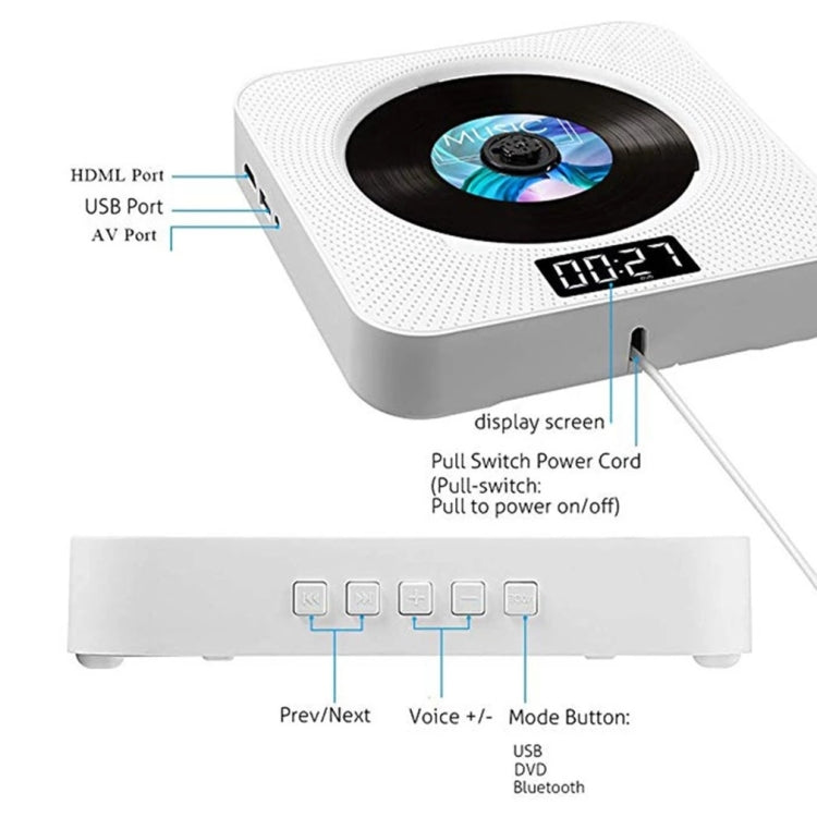 Kecag KC-608 Lettore DVD HD da parete Lettore CD Bluetooth, KC-608(White), KC-608(Blue), KC-608(Black), KC-608(Pink)