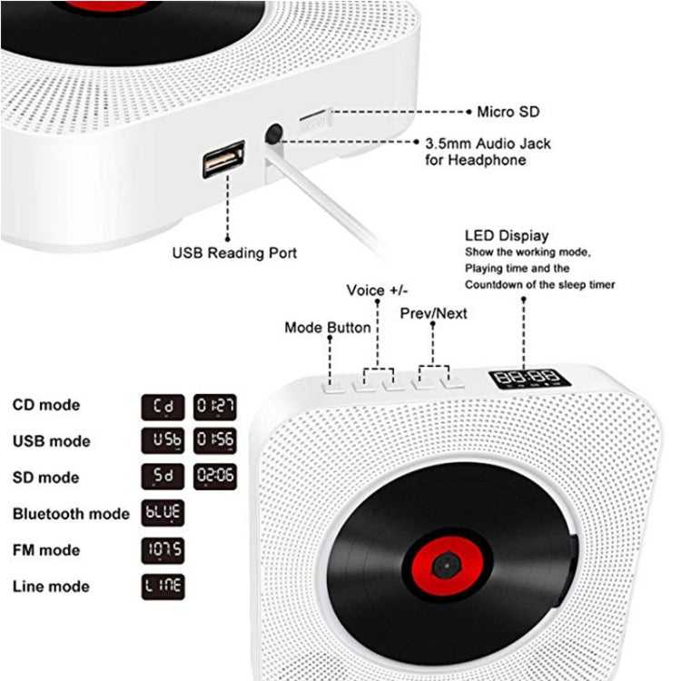 Lettore CD portatile per album Bluetooth Kecag KC-809, KC-809(White), KC-809(Blue), KC-809(Black), KC-809 (Pink)