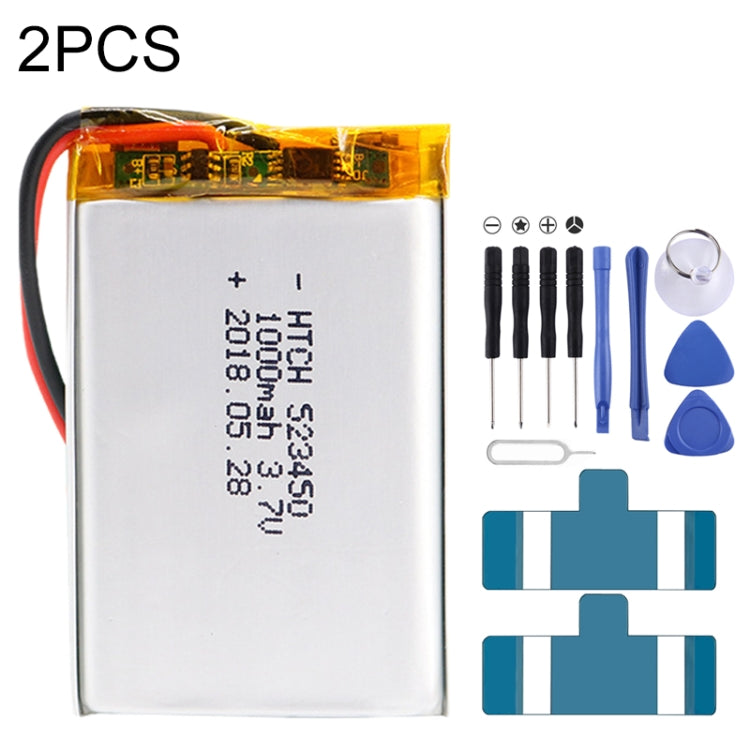 Sostituzione della batteria ai polimeri di litio da 2 pezzi, 602030 300mAh, 523450 1000mAh, 102050 1000mAh, 902030 500mAh, 803040 900mAh, 802035 500mAh, 602035 400mAh, 582728 400mAh, 103450 1800mAh, 603035 600mAh, 103040 1200mAh, 602535, 601260 400mAh