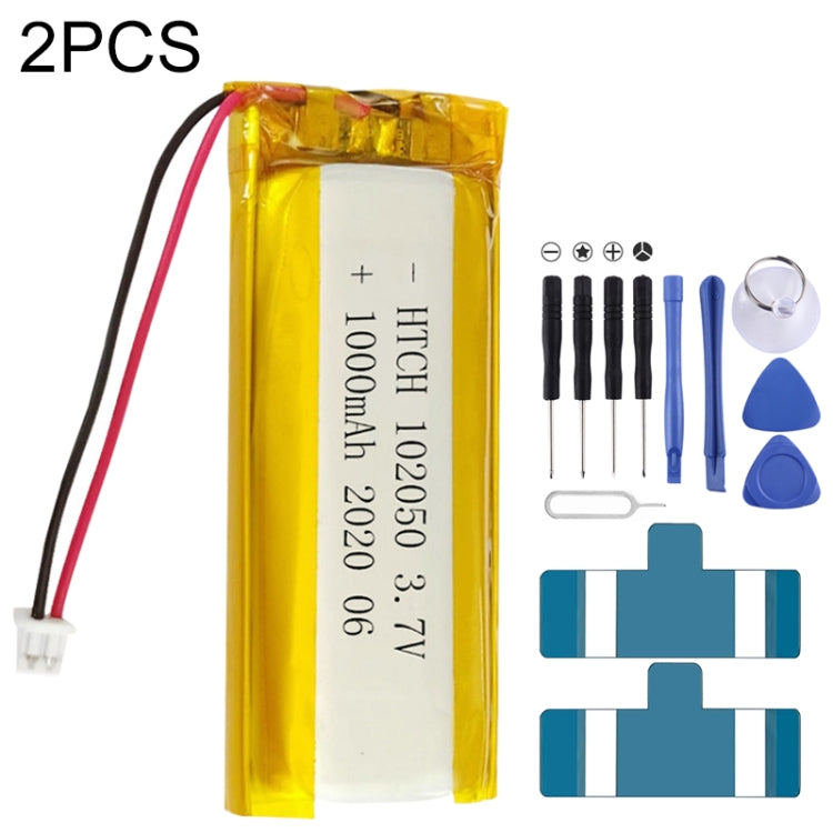 Sostituzione della batteria ai polimeri di litio da 2 pezzi, 602030 300mAh, 523450 1000mAh, 102050 1000mAh, 902030 500mAh, 803040 900mAh, 802035 500mAh, 602035 400mAh, 582728 400mAh, 103450 1800mAh, 603035 600mAh, 103040 1200mAh, 602535, 601260 400mAh