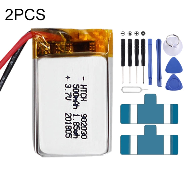 Sostituzione della batteria ai polimeri di litio da 2 pezzi, 602030 300mAh, 523450 1000mAh, 102050 1000mAh, 902030 500mAh, 803040 900mAh, 802035 500mAh, 602035 400mAh, 582728 400mAh, 103450 1800mAh, 603035 600mAh, 103040 1200mAh, 602535, 601260 400mAh