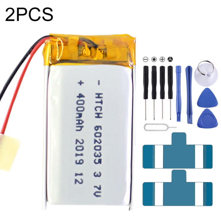 Sostituzione della batteria ai polimeri di litio da 2 pezzi, 602030 300mAh, 523450 1000mAh, 102050 1000mAh, 902030 500mAh, 803040 900mAh, 802035 500mAh, 602035 400mAh, 582728 400mAh, 103450 1800mAh, 603035 600mAh, 103040 1200mAh, 602535, 601260 400mAh