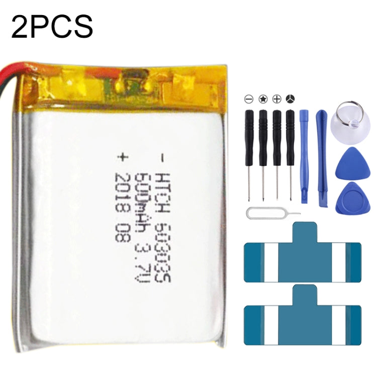 Sostituzione della batteria ai polimeri di litio da 2 pezzi, 602030 300mAh, 523450 1000mAh, 102050 1000mAh, 902030 500mAh, 803040 900mAh, 802035 500mAh, 602035 400mAh, 582728 400mAh, 103450 1800mAh, 603035 600mAh, 103040 1200mAh, 602535, 601260 400mAh
