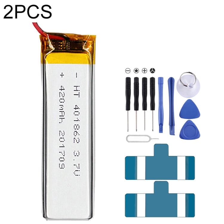 Sostituzione della batteria ai polimeri di litio da 2 pezzi, 602030 300mAh, 523450 1000mAh, 102050 1000mAh, 902030 500mAh, 803040 900mAh, 802035 500mAh, 602035 400mAh, 582728 400mAh, 103450 1800mAh, 603035 600mAh, 103040 1200mAh, 602535, 601260 400mAh