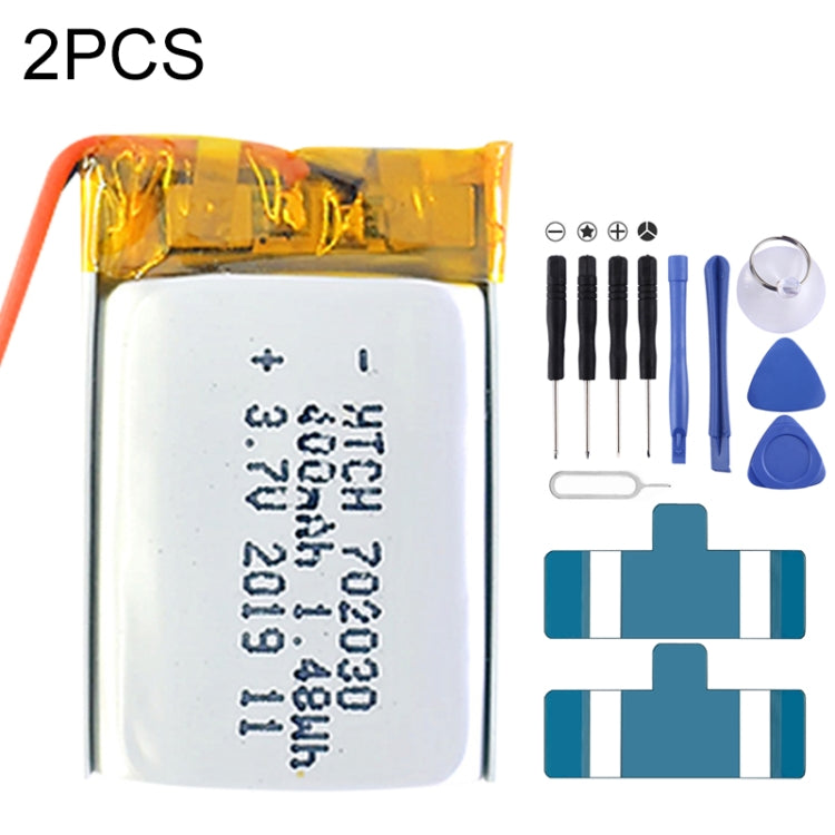 Sostituzione della batteria ai polimeri di litio da 2 pezzi, 602030 300mAh, 523450 1000mAh, 102050 1000mAh, 902030 500mAh, 803040 900mAh, 802035 500mAh, 602035 400mAh, 582728 400mAh, 103450 1800mAh, 603035 600mAh, 103040 1200mAh, 602535, 601260 400mAh