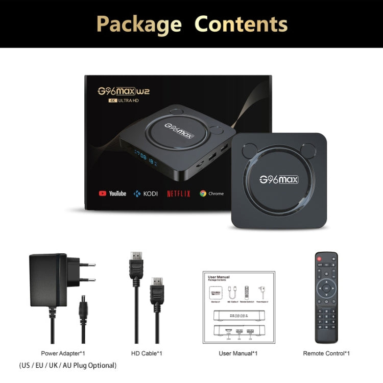 G96max Smart 4K HD Android 11.0 TV Box, Amlogic S905W2 Quad Core ARM Cortex A35, supporto Dual Band WiFi, HDMI, RJ45, 2GB+16GB, 4GB+32GB, 4GB+64GB