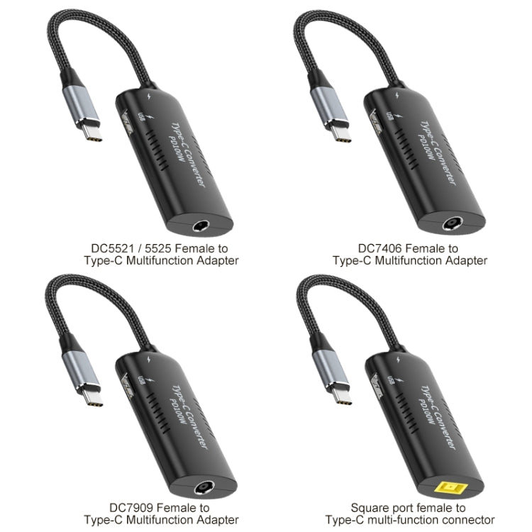 + Adattatore multifunzione Type-C + USB da femmina a Type-C, DC5521 / 5525, DC7406, DC7909, Square Port